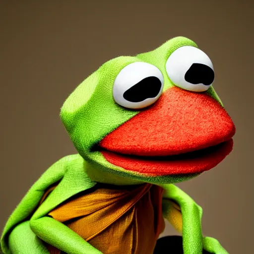 Prompt: a close - up portrait of kermit the frog in the style of martin schoeller, high quality photography