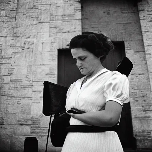 Image similar to photo of a woman in a dress by vivian maier. professional photography.