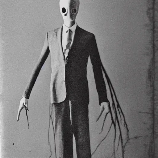 Image similar to slenderman, realistic, old photograph