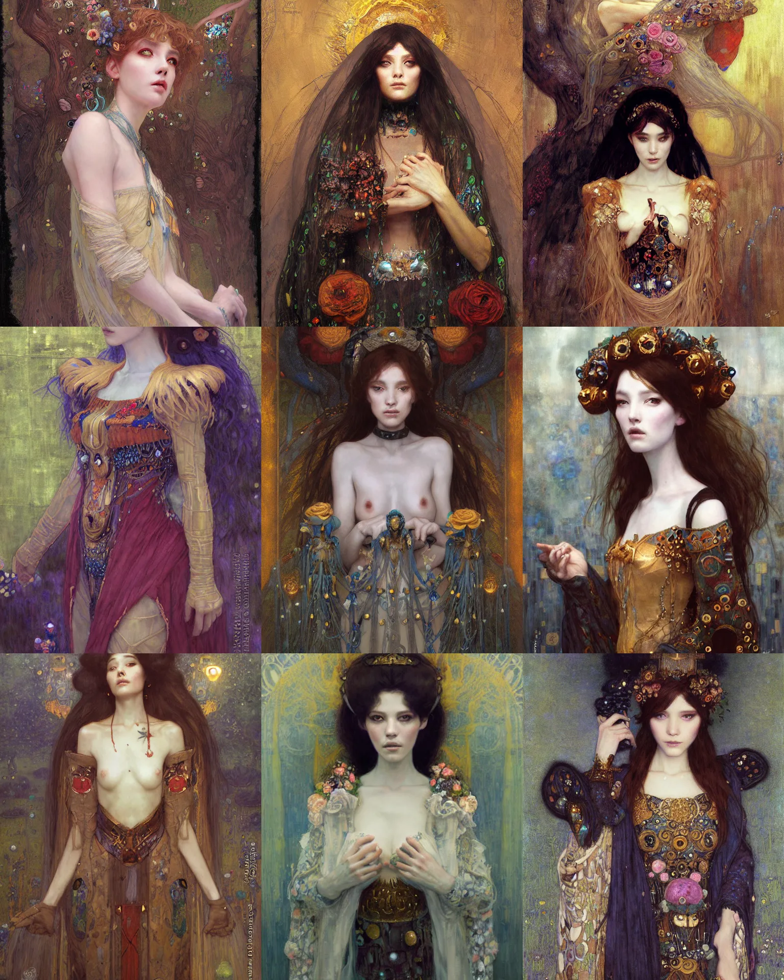 Prompt: a beautiful necromancer princess by Edgar Maxence, Ross Tran and Gustav Klimt