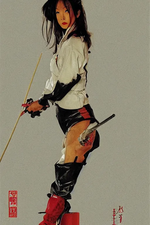 Image similar to O-Ren Ishi from the movie Kill Bill painted by Norman Rockwell