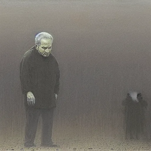 Image similar to the maddening silence of benjamin netanyahu, painting by beksinski