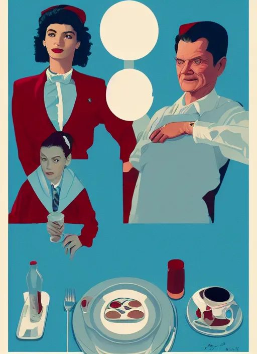 Prompt: poster artwork by Michael Whelan, Bob Larkin and Tomer Hanuka, of portrait of Zendaya wearing light blue diner waitress dress, from scene from Twin Peaks, simple illustration, domestic, nostalgic, from scene from Twin Peaks, clean