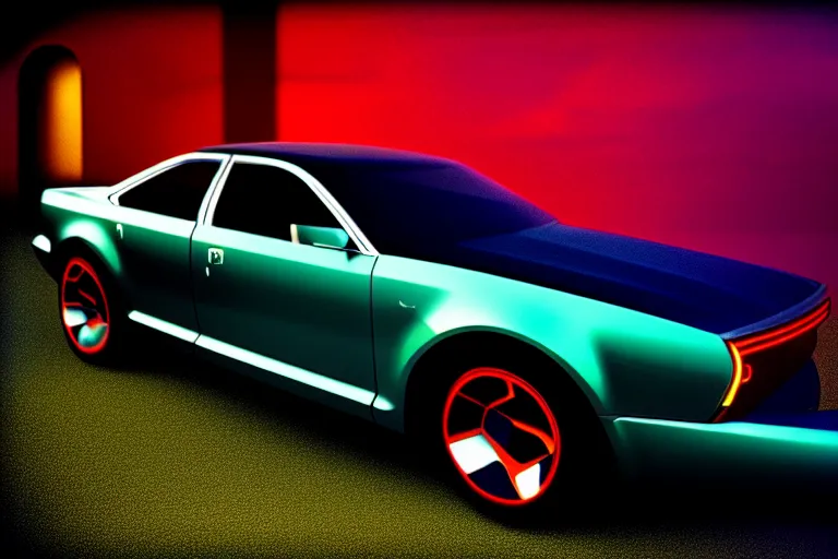 Prompt: stylized poster of a single ford taurus sho concept, thick neon lights, ektachrome photograph, volumetric lighting, f 8 aperture, cinematic eastman 5 3 8 4 film