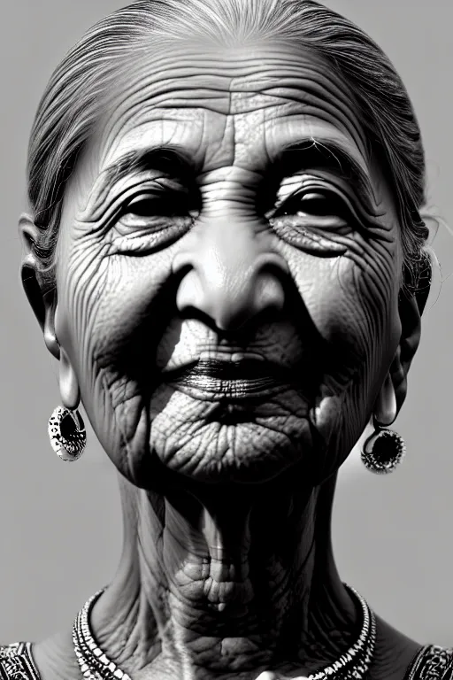 Image similar to ultra detailed close up face portrait of mamatha gandhi, black and white face portrait, extremely detailed digital painting, in the style of fenghua zhong and ruan jia and jeremy lipking and peter mohrbacher, mystical colors, rim light, beautiful lighting, 8 k, stunning scene, raytracing, octane, trending on artstation