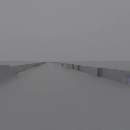 Image similar to 3 d render of an infinite gray flat landscape with giant gray pillars that go infinite height, eerie, slightly dark, slightly foggy, first person,