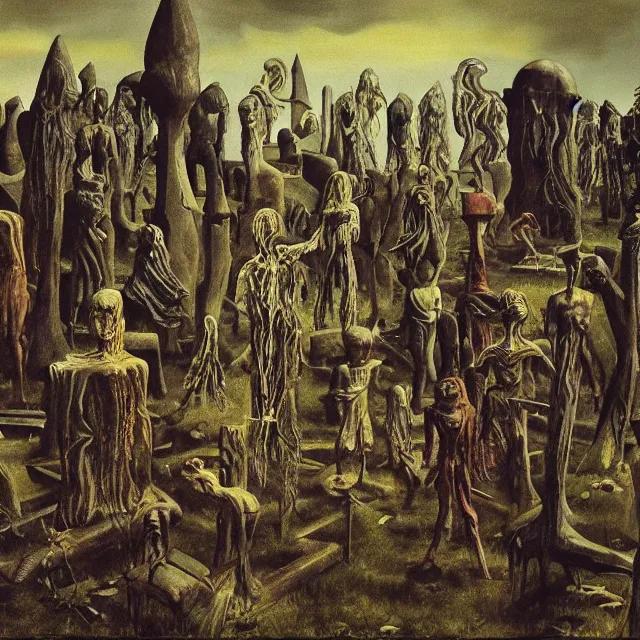 Image similar to a painting of the children of the grave by max ernst, dark fantasy art, high detail, trending on artstation