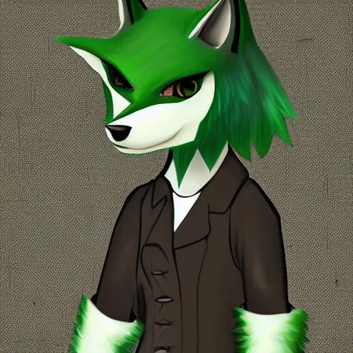 Prompt: Beautiful digital painting of an anthro anthropomorphic pastel-green wolf, Punk outfit. cute