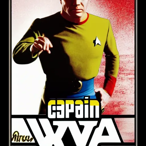 Image similar to captain kirk like a GTA poster