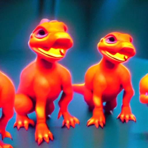 Image similar to baby dinosaurs in tron movie, cinestill