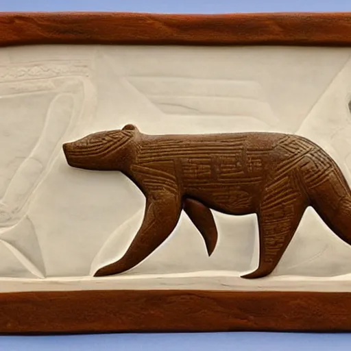 Prompt: paddling bear, stand up paddleboard, sup, in the style of soapstone carving, in the inuit carving style, soapstone, etching,