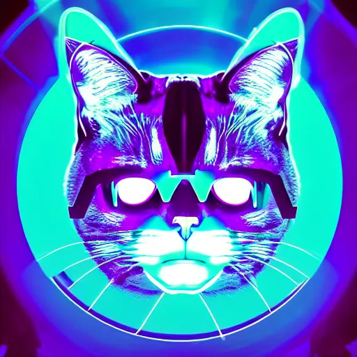 Prompt: cat head, portrait, vaporwave, synthwave, neon, vector graphics, vector art, sharp, crisp, clean, cinematic, volumetric lighting, f 8 aperture, cinematic eastman 5 3 8 4 film, lightning in background