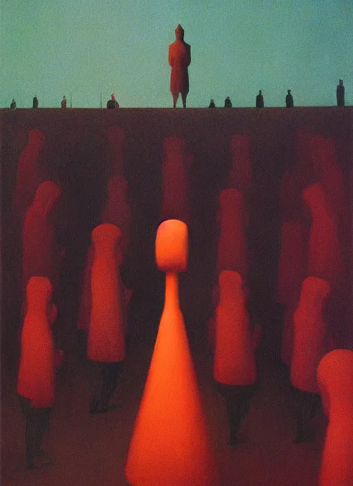 Image similar to crowd with head cones Edward Hopper and James Gilleard, Zdzislaw Beksinski highly detailed