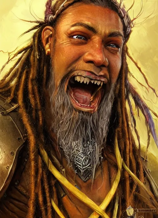 Image similar to human dreadlock, ultra detailed fantasy, dndbeyond, bright, colourful, realistic, dnd character portrait, full body, pathfinder, pinterest, art by ralph horsley, dnd, rpg, lotr game design fanart by concept art, behance hd, artstation, deviantart, hdr render in unreal engine 5