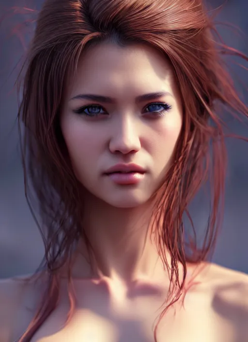 Image similar to photo of a gorgeous female with messy hair in the style of stefan kostic, realistic, body shot, sharp focus, 8 k high definition, insanely detailed, intricate, elegant, art by stanley lau and artgerm, cherry blossoms