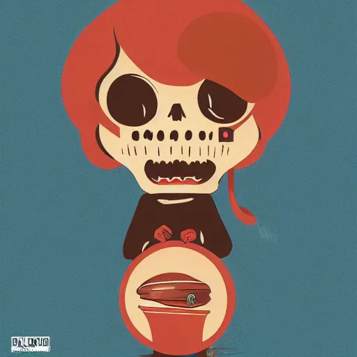 Image similar to portrait skull girl holding balloon by petros afshar, tom whalen, laurie greasley, war face by greg rutkowski