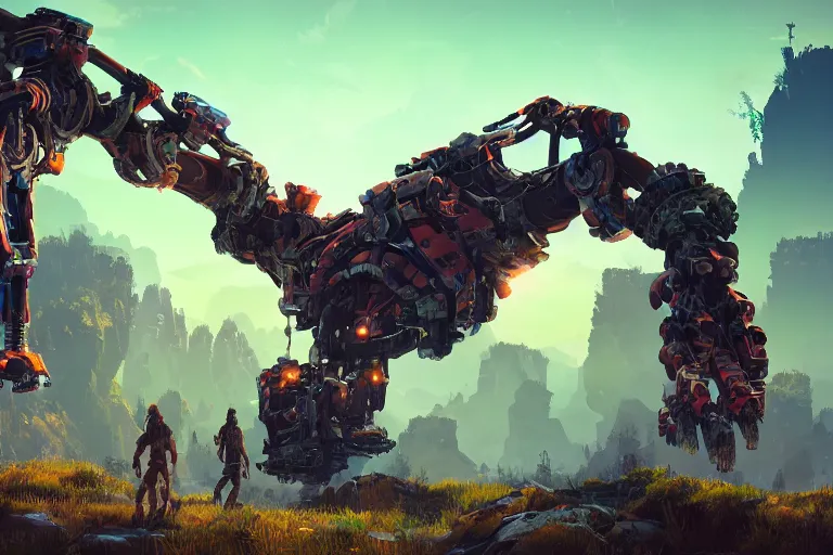 Image similar to sawtooth machine mecanical creature robot of horizon forbidden west horizon zero dawn bioluminiscence global illumination ray tracing hdr fanart arstation by ian pesty and alena aenami artworks in 4 k