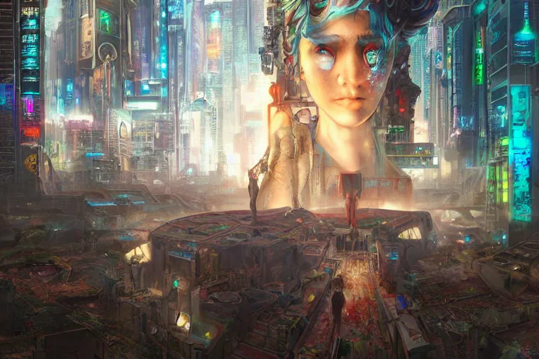 Prompt: artwork of bright cyberpunk glow, epic surrealism, Detailed digital matte painting in the style of Chie Yoshii