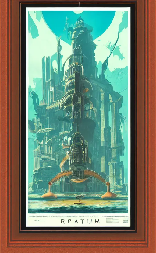 Image similar to art deco travel poster of the underwater city of rapture from bioshock, framed poster