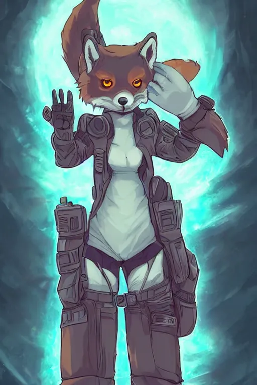 Prompt: a cute cyberpunk anthropomorphic fox with a fluffy tail, comic art, trending on furaffinity, cartoon, kawaii, backlighting, furry art!!!, warm light, concept art, glitch art