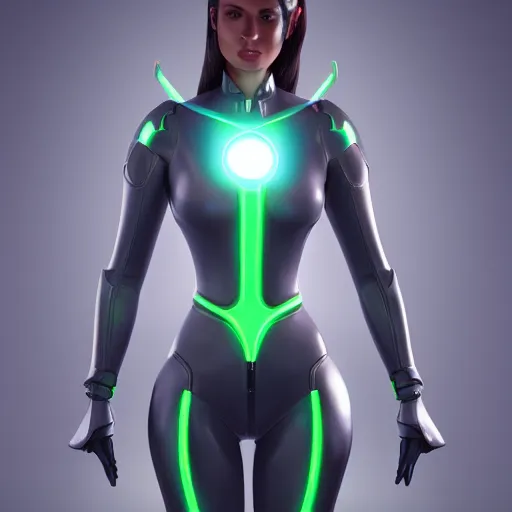 Image similar to a woman in a futuristic suit holding a glowing light, a computer rendering by Artgerm, featured on cgsociety, afrofuturism, daz3d, zbrush, futuristic