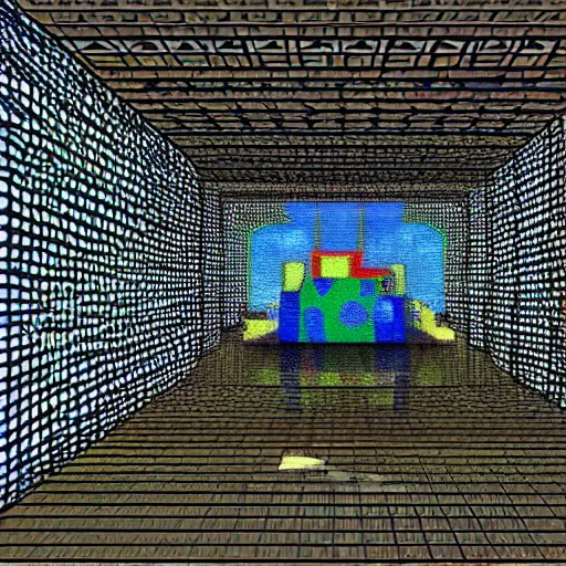 Image similar to virtual art museum in a 9 0 s video game, net art!, ps 2 graphics!, digital rendering, liminal space!, hd, intricate, detailed