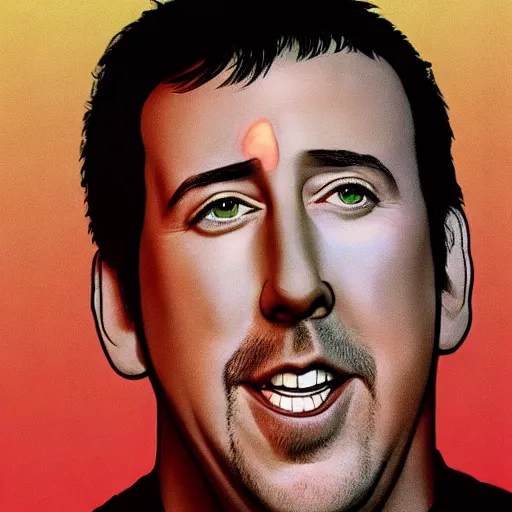 Image similar to Adam Sandler, catching Nicholas Cage, in a lava lamp, Trending on Artstation, Hiroaki Tsutsumi style