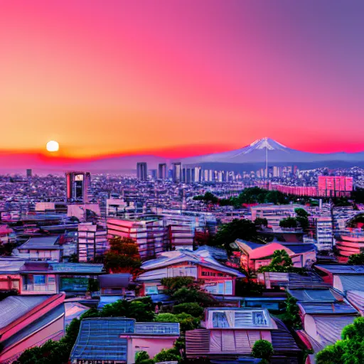 Prompt: synthwave japanese town, sunset, sharp focus, 8 k, high details