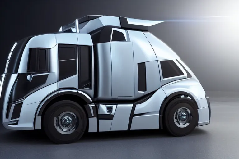 Prompt: still photo of a futuristic truck with 8 wheels, highly detailed, photorealistic portrait, bright studio setting, studio lighting, crisp quality and light reflections, unreal engine 5 quality render