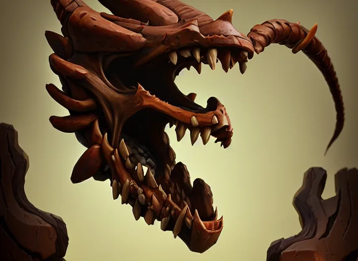 Image similar to brown wooden festeroot dragonskull treant head, stylized stl, 3 d render, activision blizzard style, hearthstone style, darksiders art style, greg rutkowski style