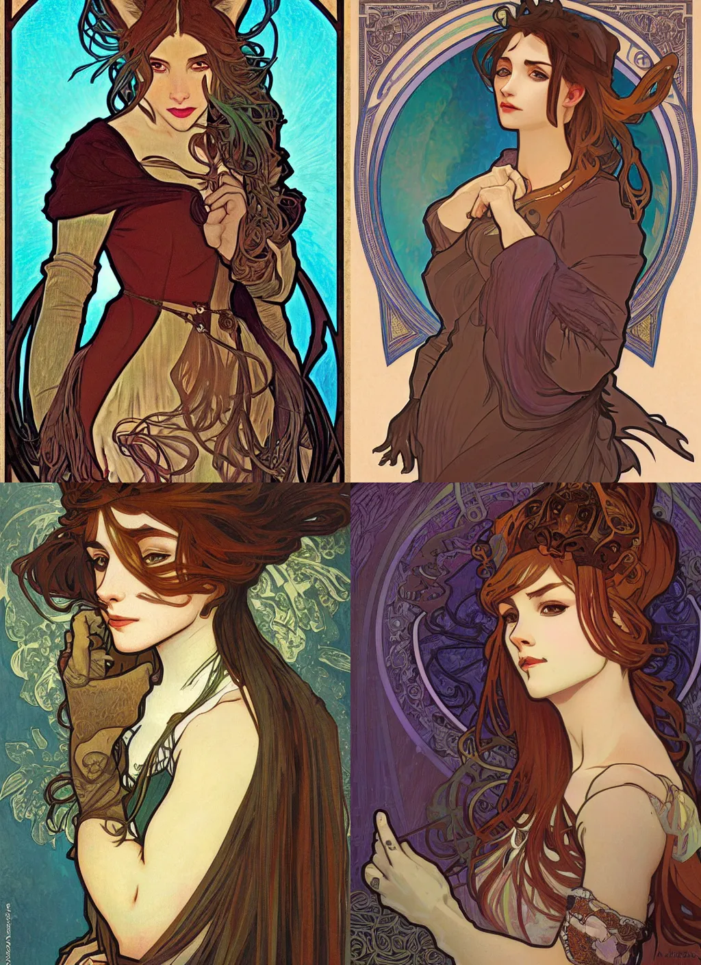 Prompt: detailed portrait of a beautiful Female Furry by Alphonse Mucha, Zootopia, Neo-Gothic, rich deep moody colors
