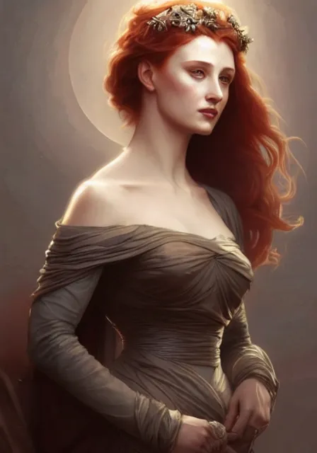 Image similar to sansa gessica chastain, intricate, elegant, highly detailed, digital painting, artstation, concept art, smooth, sharp focus, illustration, art by artgerm and greg rutkowski and alphonse mucha and william - adolphe bouguereau