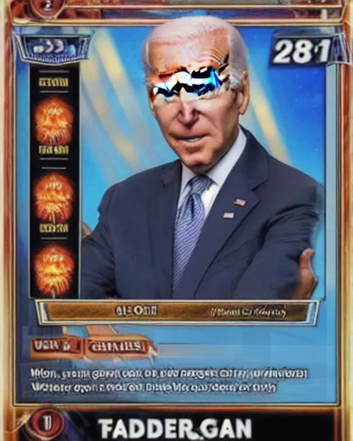 Image similar to biden on a yugioh monster card as a level 1 0 monster