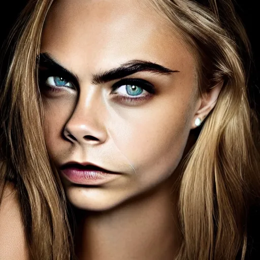 Prompt: portrait of beautiful cara delevingne by mario testino, headshot, detailed, award winning, sony a 7 r