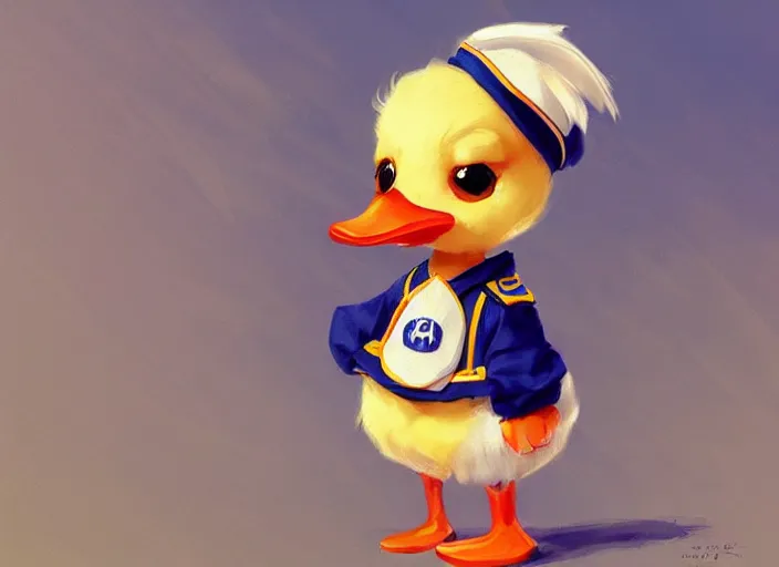 Image similar to award - winning detailed concept art of a cute iconic anthropomorphic little duck character wearing a sailor suit. art by wlop on bcy. net, realistic. detailed feathers, art by cheng yi. artstationhd, artgerm, disney