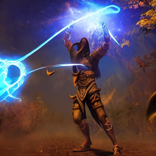 Image similar to A wizard harvesting arcane energy, epic, cinematic lighting.