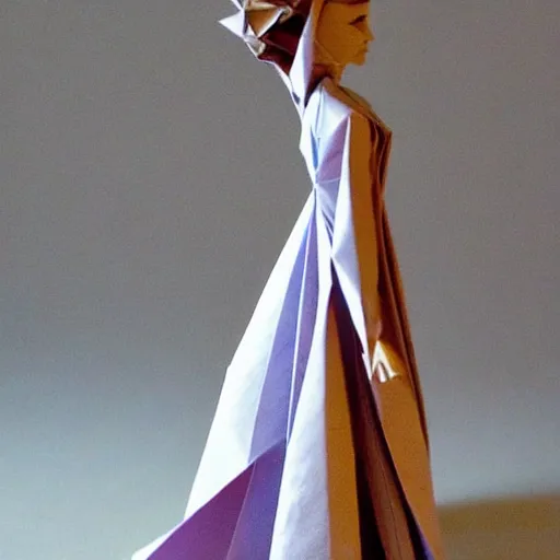 Image similar to origami figure of emma watson!!!!! _ elegant ( ( ( dress ) ) ) _ very detailed