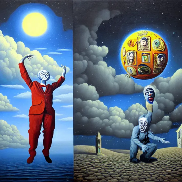 Prompt: an oil on canvas portrait painting of a clown, surrealism, surrealist, cosmic horror, rob gonsalves, high detail