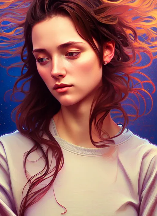 Prompt: handsome young women with shoulder length brown hair, half body shot, path traced, highly detailed, high quality, digital painting, alena aenami, lilia alvarado, shinji aramaki, karol bak, alphonse mucha, tom bagshaw