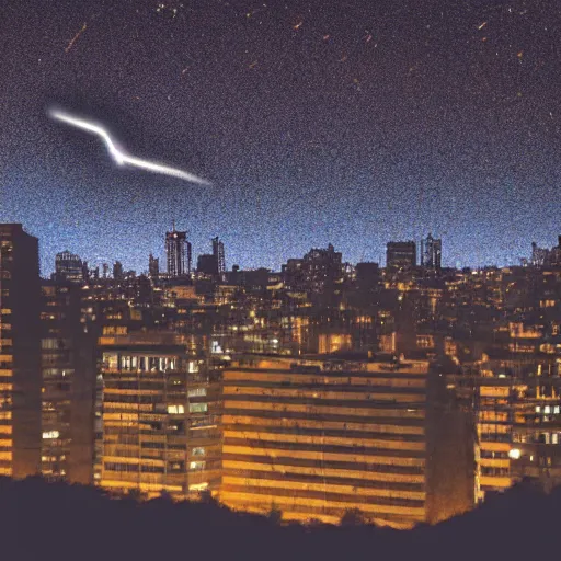 Image similar to a meteor falling on a modern city view