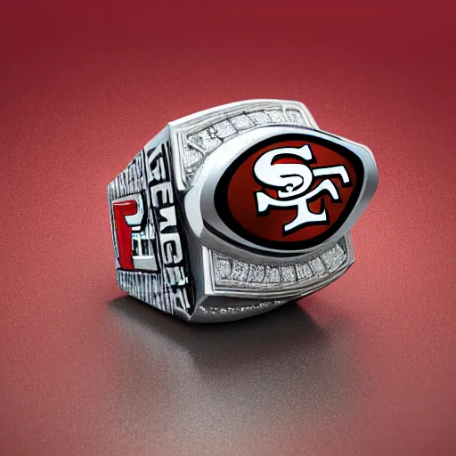 Image similar to San Francisco 49ers championship ring, diamonds, ultradetailed, 4k, trending on artstation, devianart and cgsociety, concept art