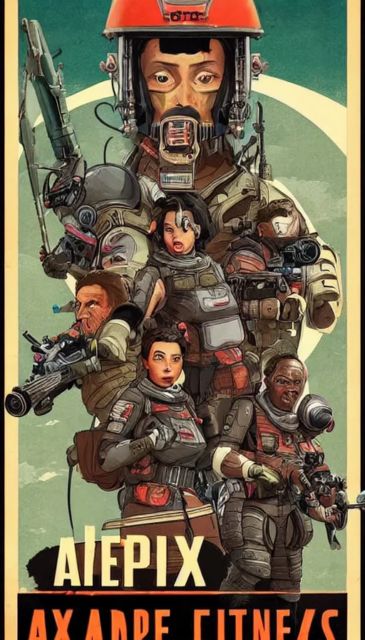 Image similar to apex legends in 1 9 5 0 s horror movie poster, retrofuturism, highly detailed, stylized