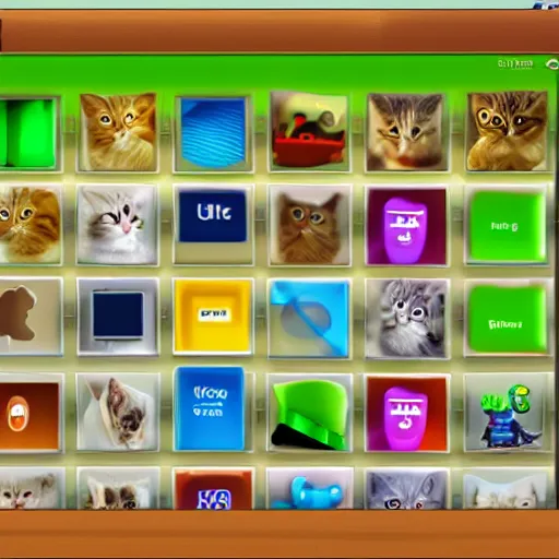 Image similar to screenshot ui of a windows xp application for cats to manage their collection of toys