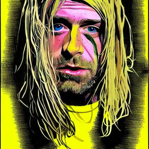 Image similar to graphic illustration, creative design, kurt cobain, biopunk, francis bacon, highly detailed, hunter s thompson, concept art