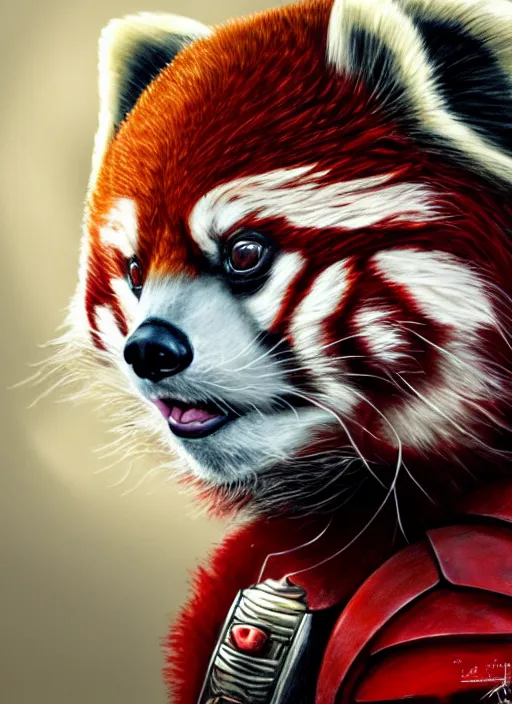 Image similar to red panda as warhammer 4 0 k emperor, portrait, intricate, elegant, highly detailed, digital painting, artstation, concept art, wallpaper, smooth, sharp focus, illustration, art by patrick james woodroffe