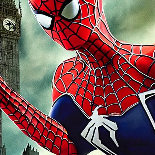 Image similar to spiderman as sherlock holmes, an film of sam raimi