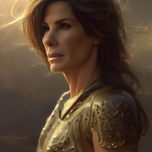 Prompt: Sandra Bullock, artstation, concept art, donato giancola, Joseph Christian Leyendecker, WLOP, Boris Vallejo, Breathtaking, 8k resolution, extremely detailed, beautiful, establishing shot, artistic, hyperrealistic, octane render, cinematic lighting, dramatic lighting, masterpiece, light brazen, extremely detailed and beautiful face