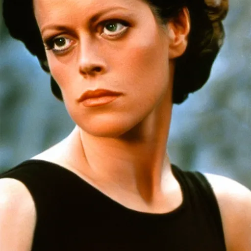 Image similar to genetic combination of sigourney weaver and james dean, face and upper body focus