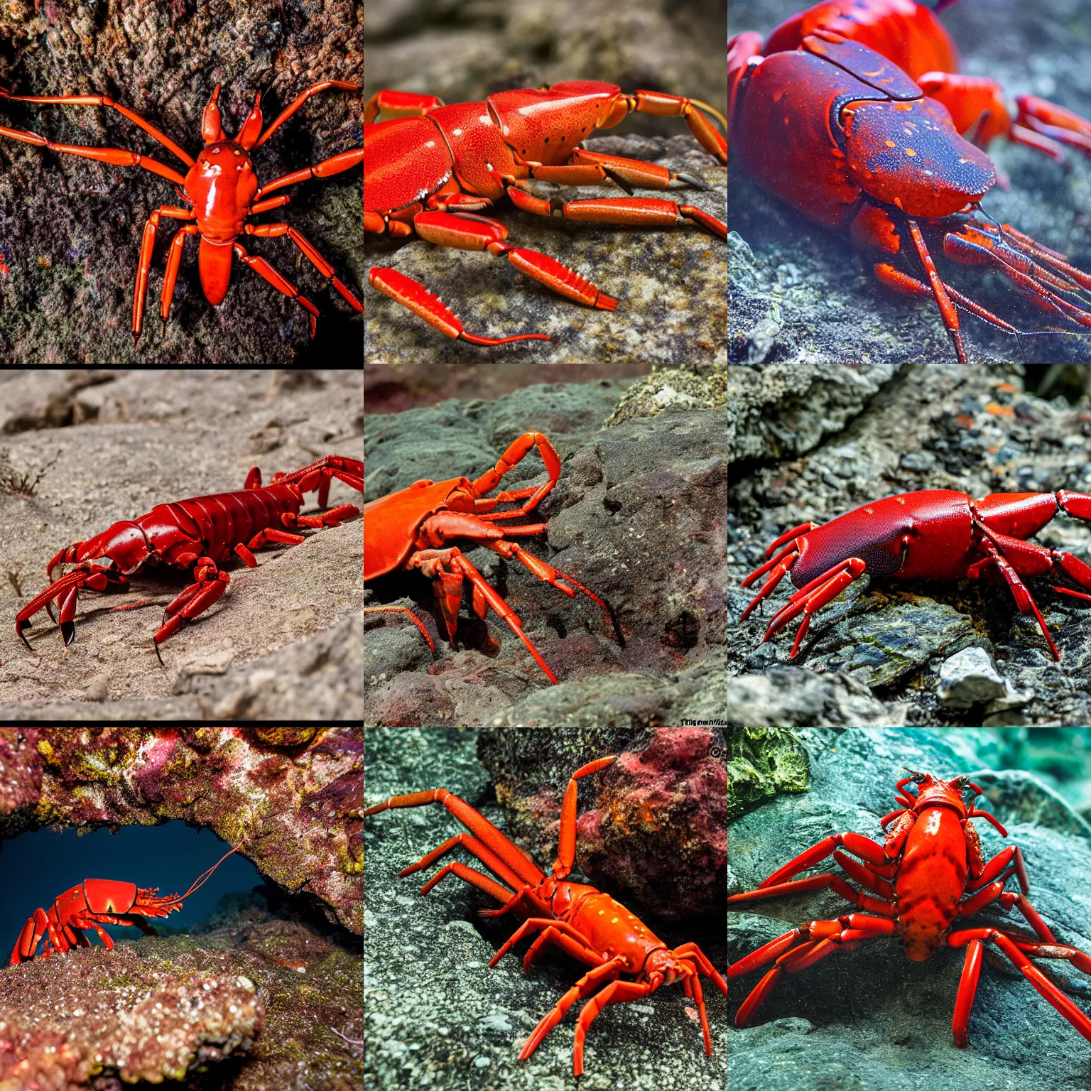 Prompt: a magma-lobster, wildlife photography