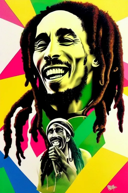 Prompt: bob marley laugh with tupac!!! pop art, pixel, bioshock, gta chinatown, artgerm, richard hamilton, mimmo rottela, julian opie, aya takano, avoid duplicate!!!, avoid redudance!!!